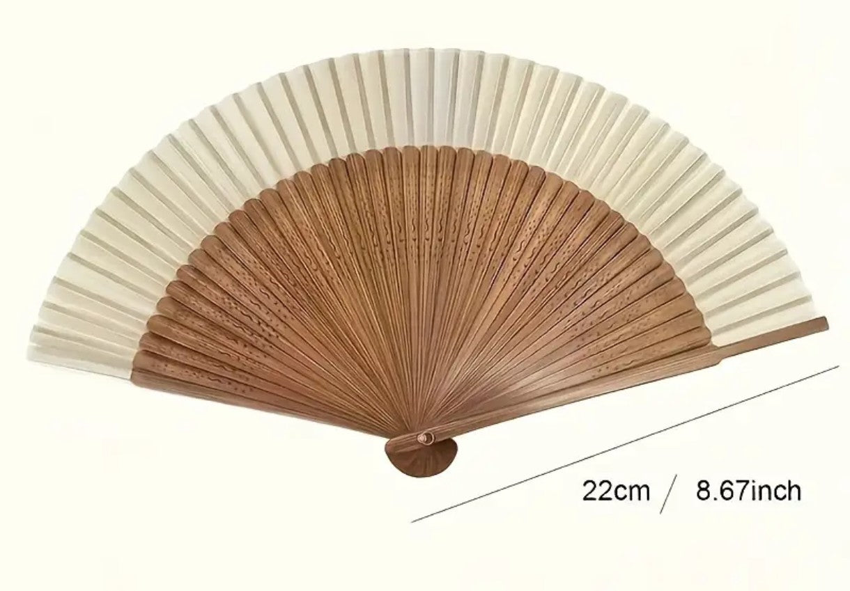 Abanico de Mano de Bambú y Tela – Elegancia Natural y Estilo Minimalista con funda